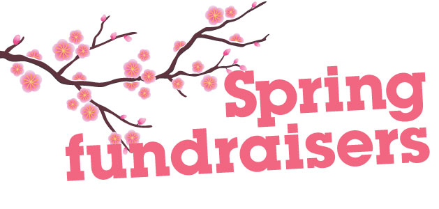 A branch with pinkish leaves followed by the wording Spring fundraisers